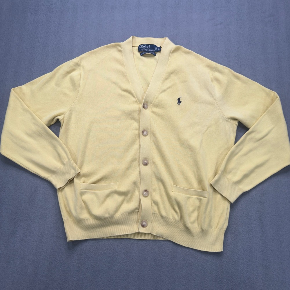 Polo Ralph Lauren Pima Cotton Cardigan Large Yellow Mens Knit Sweater